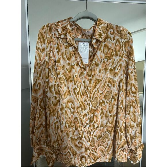 NEW Print Button Down Shirt Blouse Career XL - Picture 1 of 5